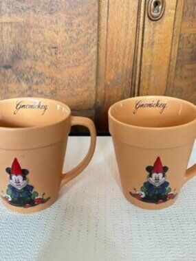 NEW! Set of 2 Disney Parks Garden Gnome Mickey Mouse Terracotta Coffee Tea Mugs